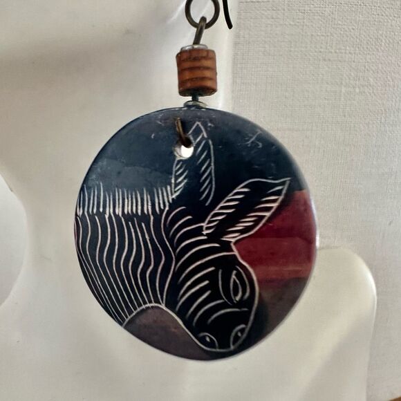 Hand-Carved Zebra Earrings โ Bold Artisan Dangle Earrings with Rolled Bead Detai - Picture 3 of 8